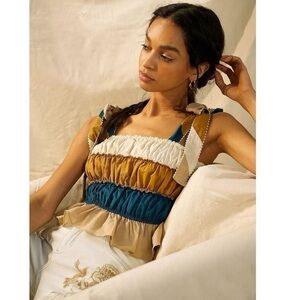 NWT Let Me Be x Anthropologie collab Colorful Patchwork Top